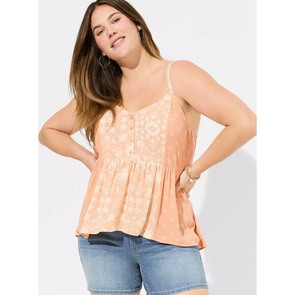 torrid Tops - NWT Torrid Washable Crinkle Gauze Tank Peach Floral Adjustable Straps Sz 5X